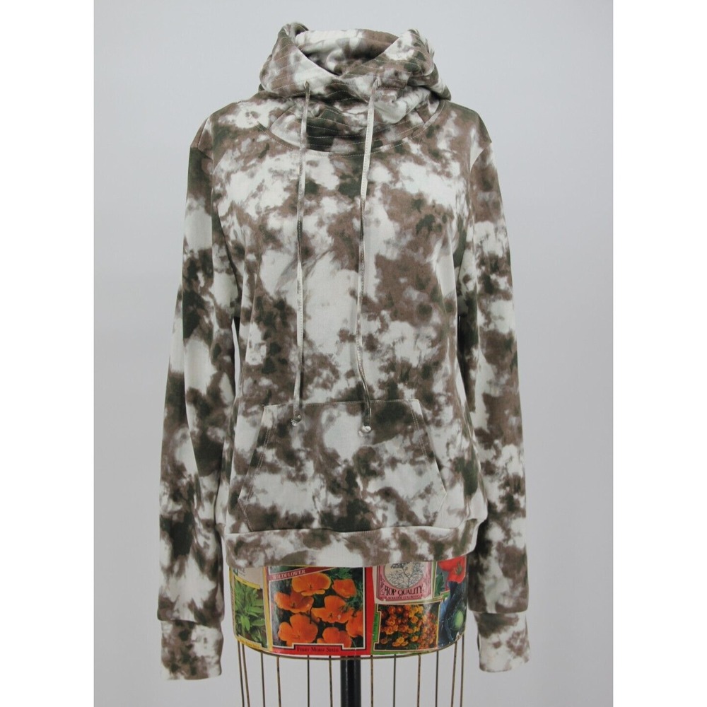 True Craft Womens Long Sleeve Hooded Sweatshirt Brown Olive Tie dye NWT XL #720